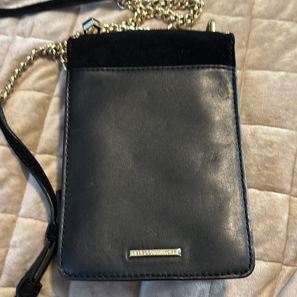 Rebecca MINKOFF black suede and gold hardware  cross body with credit card slots - Picture 2 of 5
